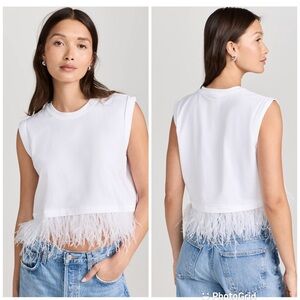 Cinq à Sept Cropped Feather Tee in White New with Tags!